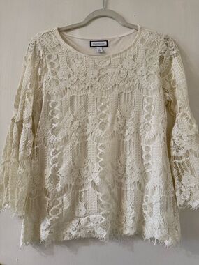 Charter Club Ivory Floral Lace Peasant Blouse